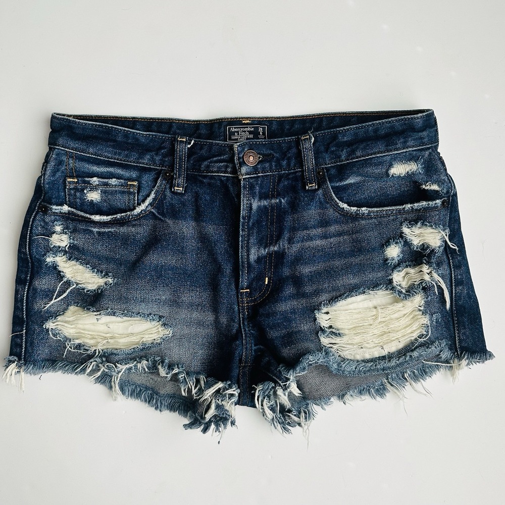 Abercrombie & Fitch Harper Low Rise Shorts Womens Size 28/6 Blue Denim Cut Off